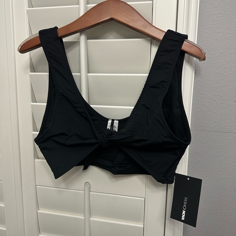 Fashion Nova Ibiza Mix And Match Tie Front Bikini Top Black 1X LH048 NEW